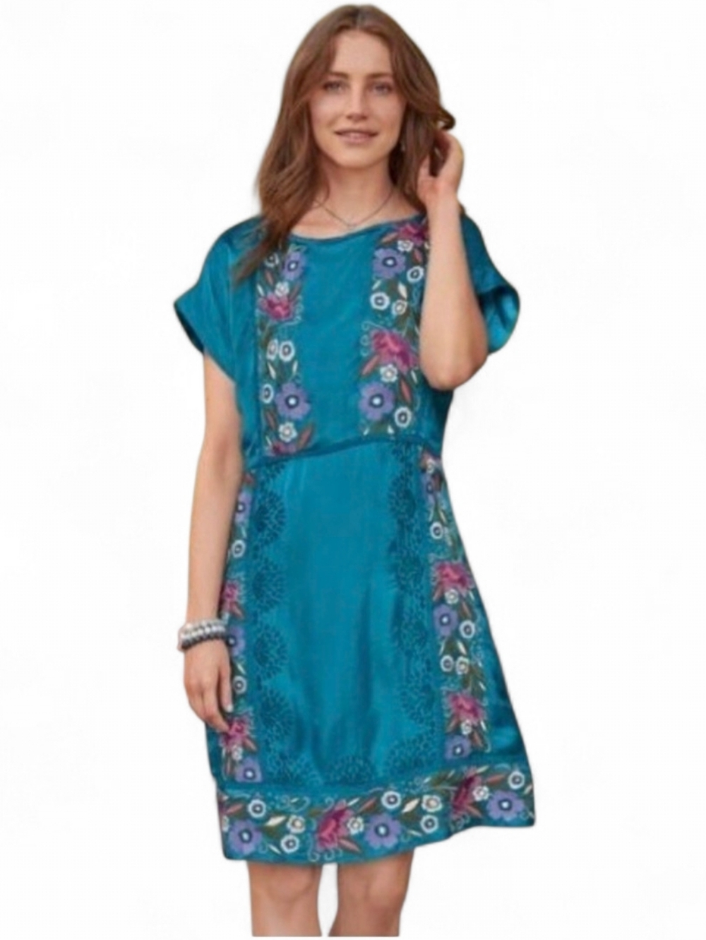 SUNDANCE Malika Crinkle Embroidered Cupro Dress - XL